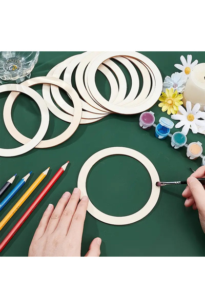 Dekor Vagonu مجموعة طلاء حلقات خشبية مكونة من 10 قطع + 6 دهانات + 2 فرشاة