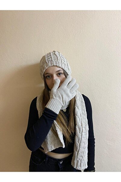 sema aksesuar Women's Knitted Beanie, Scarf and Gloves Set Set - New Year's New Year's New Year's New Year's New Year's New Year's New Year's New Year's New Year's