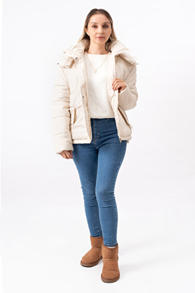 C&S Bulut Desenli Oversize Çıkarılabilir Kapüşonlu Modern Kadın Mont