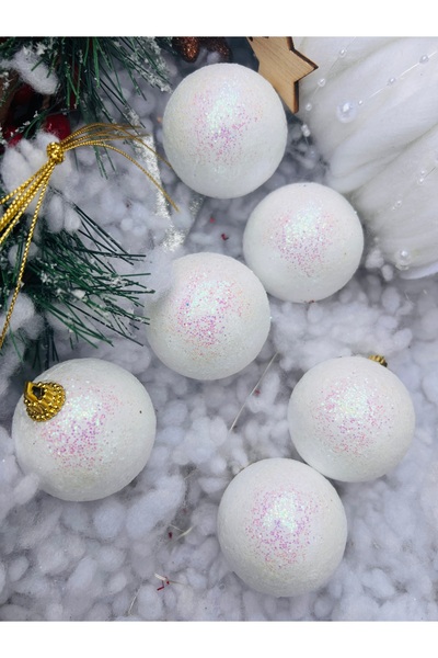 Derin Düşler Christmas Pine Tree Ornament Ball Ornament White 5cm 6Pcs Cici Ball Ornament White Ball Ornament