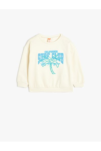 Koton Palm Printed Crew Neck Long Sleeve Cotton Raised Sweatshirt