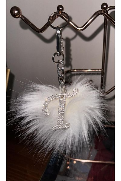 Arabasına Aşıklar Kulubü White Feather Letter t Keychain