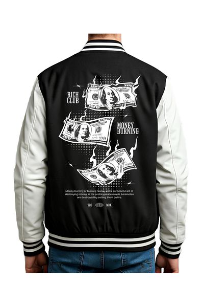 Edizen Rich Club 2025 Unisex Oversize εμπριμέ μαύρο κολεγιακό μπουφάν 100% βαμβάκι