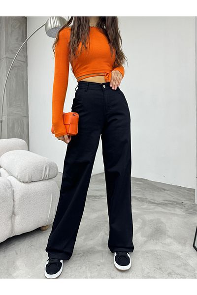 BİKELİFE Women's Black High Waist Lycra Flexible Wide Leg Palazzo Pants