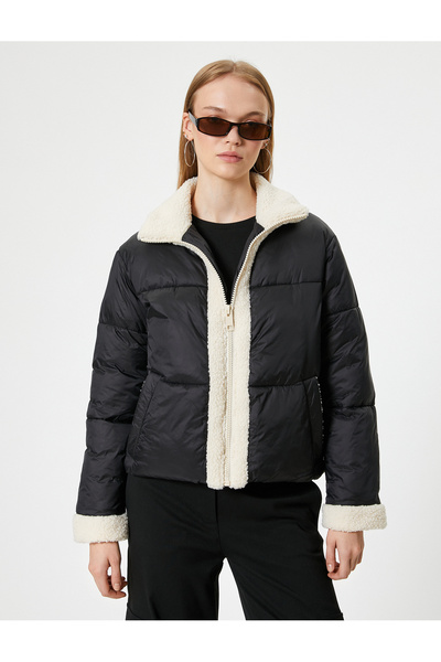 Koton Λούτρινο Λεπτομερές Κοντό Παλτό - Τσέπη με φερμουάρ