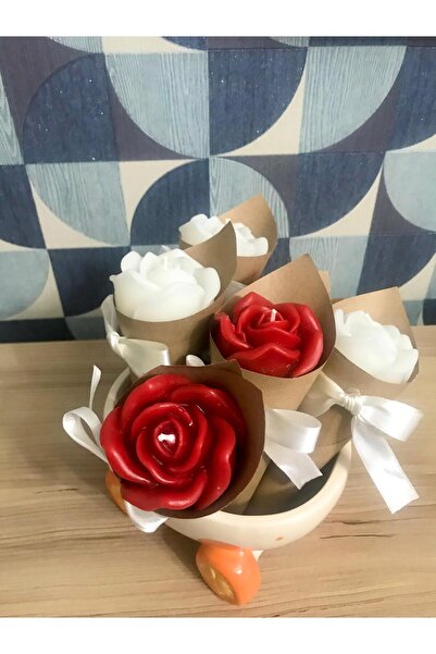 BlueDaisyCandle Kişiye Özel BEYAZ BUKET GÜL 15 Adet mum Düğün - Nişan - Söz Hediyelik Gül Model Vanilya Kokulu -