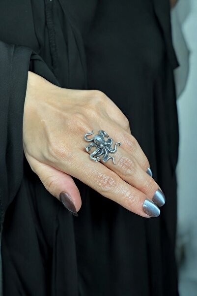 Vesaire Accessories Antik Eskitme Gümüş Kaplama Ayarlanabilir Ahtapot Yüzük