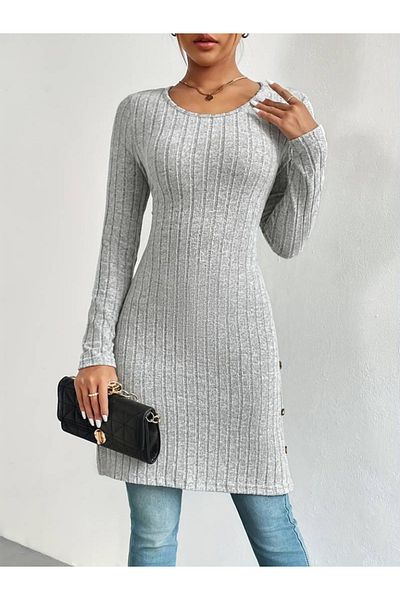 İpeksi Silky Women's Long Sleeve Round Neck Side Slit Button up Hooded Camisole Blouse