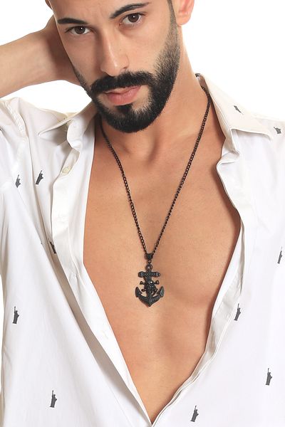 LABALABA Men's Black Oxide Plated Pirates of the Caribbean Icon Necklace