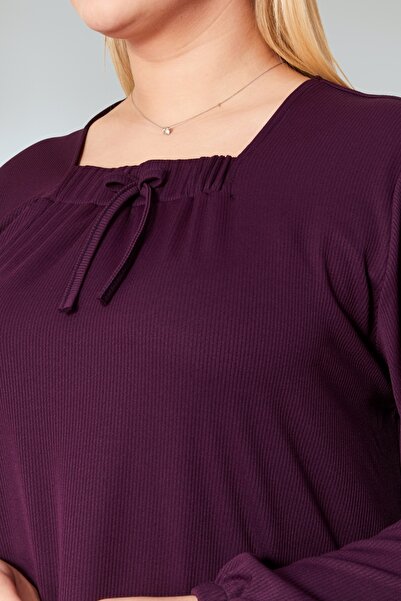 Ferace Γυναικείο φόρεμα με ριμπ τετράγωνο γιακά μεγάλου μεγέθους