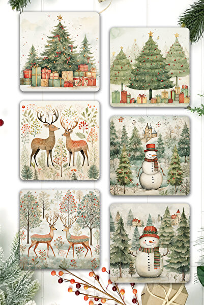 fırsatlar diyarı Yeni Yıl Yılbaşı Özel 6'lı Bardak Altlığı Seti