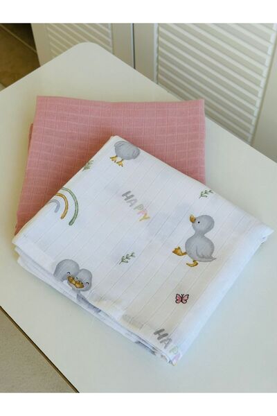 Fulya Tuhafiye طقم بطانية أطفال من الموسلين مكون من قطعتين من القطن 100%، بطا...