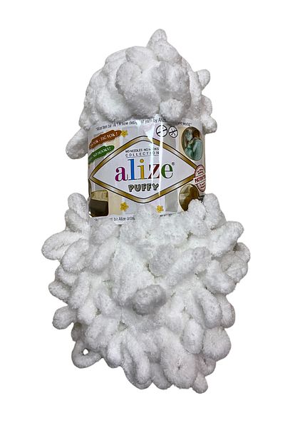 Alize 55 White Puffy Hand Knitting Threads - 1 Piece - 100 Gr - Finger Knitting Thread - Blanket - Pillow