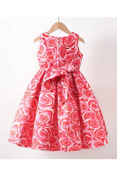 Kookie Kids Rose Print Party Dress - Red