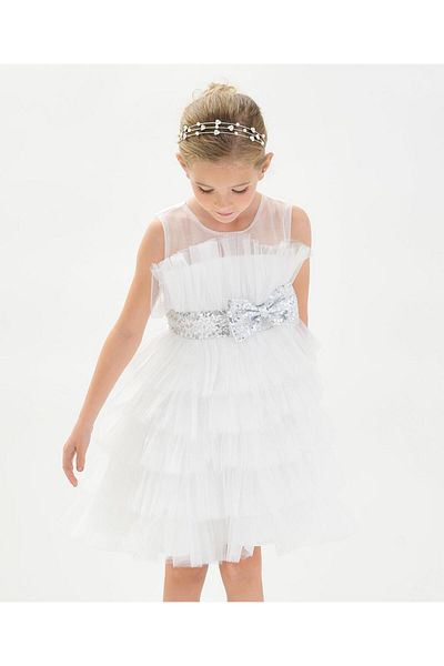 Kookie Kids Embellished Bow Party Dress - White