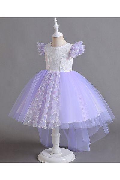 Kookie Kids Sequin Embellished & Embroidered Party Dress With Tail - Purple