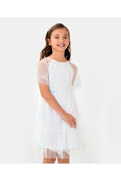 Primo Gino Sequin Detail Party Wear Dress - White