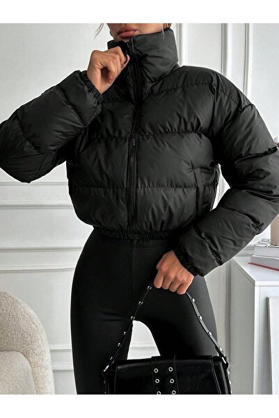 BallBee Kadın Siyah Crop Şişme Mont