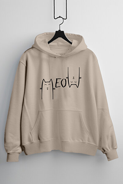 Zestia Hanorac unisex, cu imprimeu cu pisici, croială normală, 100% bumbac, c...