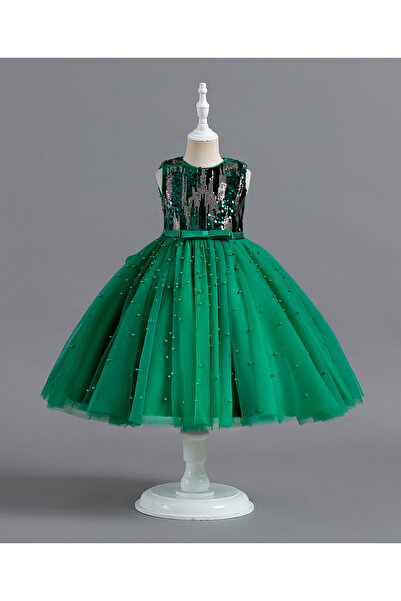 Kookie Kids Stone & Sequin Embellished Party Dress - Green