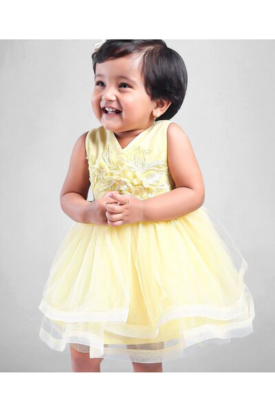 Babyhug فستان حفلات بدون أكمام مزين بالزهور - أصفر فاتح