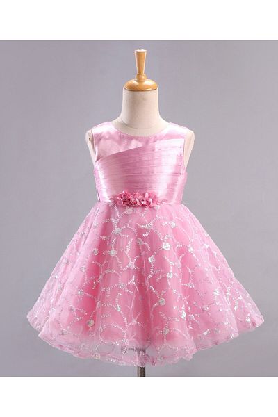 Babyhug Mesh Sleeveless  Embroidered Frock - Pink