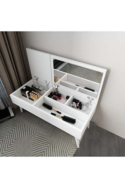 ARNETTİ Riva Aynalı Makyaj Masası Makyaj Organizer, Beyaz - Riva