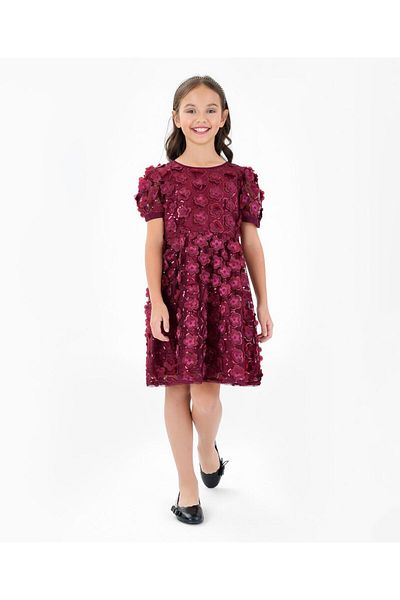 Primo Gino Woven Lace Fabric Half Sleeves Party Wear Dress With Floral Applique - Maroon