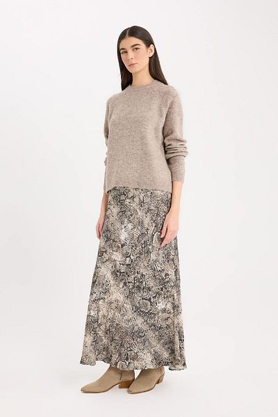 DeFacto A-Linien-Midirock aus Satin mit Schlangenledermuster und hoher Taille 3200225