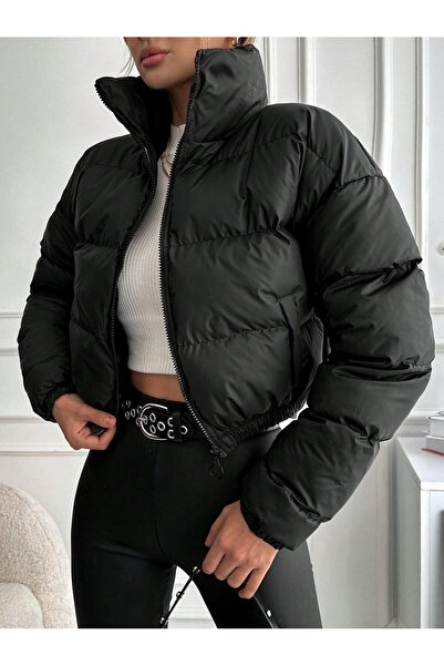BallBee Kadın Siyah Crop Şişme Mont