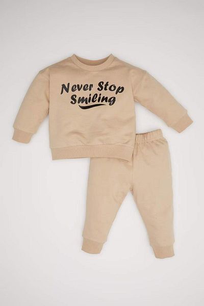 DeFacto Printed Sweatshirt and Jogger Tracksuit Set for Baby Boy - Crew Neck D0717A524Au