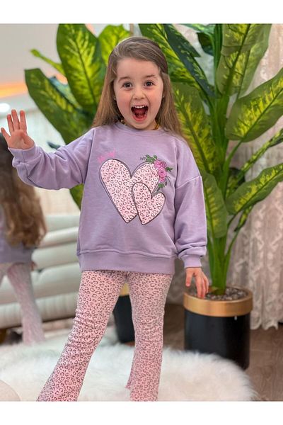GÖKJOY BUTİK Premium Quality Heart Printed Girl's Tights Suit