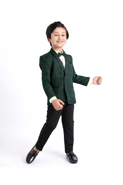 Babyhug Woven Full Sleeves Three Piece Solid Colour Party Suit with Bow - Green & Black