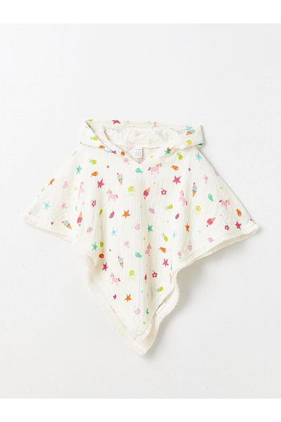 LC Waikiki LCW Baby - Hooded Printed Baby Girl Poncho Towel