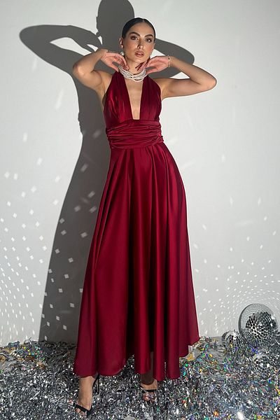 Seda Yalçın Atelier Burgundy Puglia Design Back Detail Satin Dress