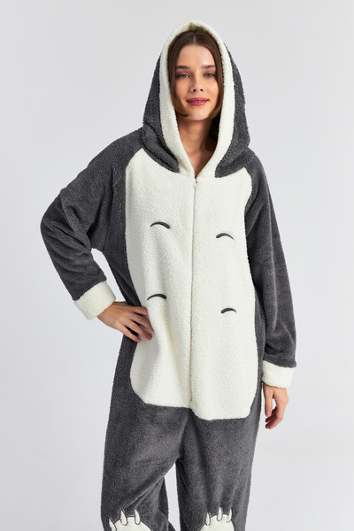 Ecrou Kadın Antrasit Ejderha Patili Fermuarlı Welsoft Tulum