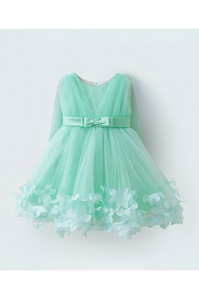 Kookie Kids Flower Applique Party Dress - Teal