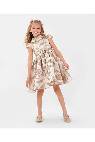 Kookie Kids Leafy Bow Detail Dress - Gold