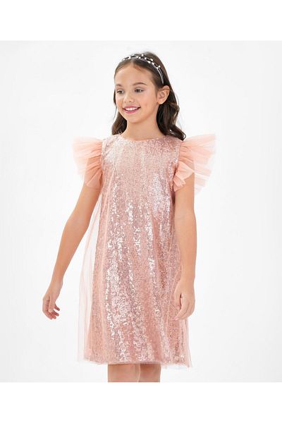 Primo Gino Half Sleeves Party Wear  Dress With Sequins Detailing - Rose Gold