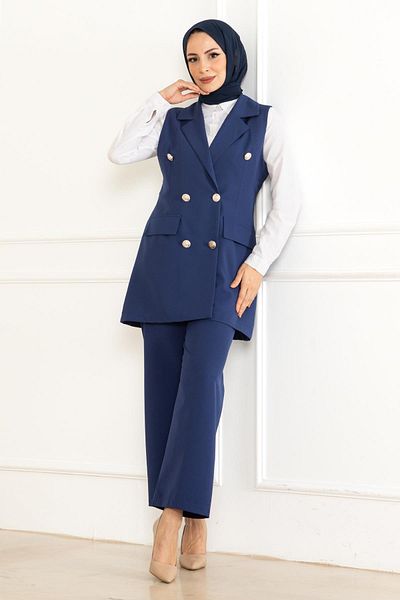 Modamihram Indigo 19231 - Double Suit Set with Button Detail