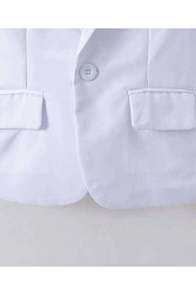 Kookie Kids 3 Piece Suit With Solid Shirt Blazer Trousers & Bow Tie - White