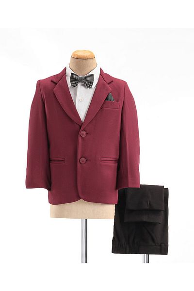 Babyhug Woven Full Sleeves Three Piece Solid Colour Party Suit with Bow - White & Red