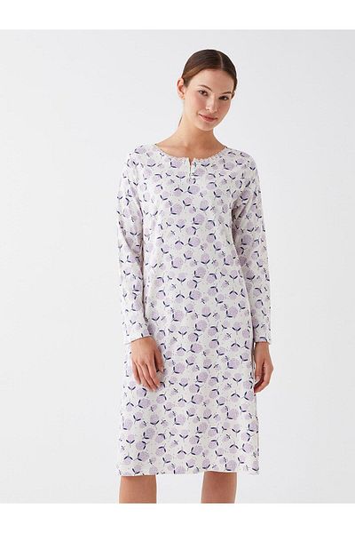 LC Waikiki Lw - Runny Collar Floral Long Sleeve Women's Nightgown