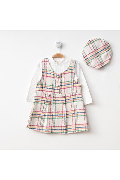 warba Şapkalı Iç Badili Ekose Desen Jile 3'lü Kız Çocuk Takım