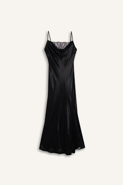 DeFacto Neujahrs-Midikleid mit tiefem Ausschnitt, A-Linie, Satin-Träger, E0471AX24AU