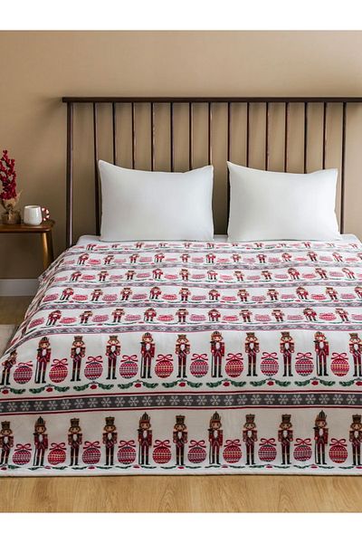 LC Waikiki LCW HOME Pătură dublă cu tematică de Crăciun bej 200x220 Cm