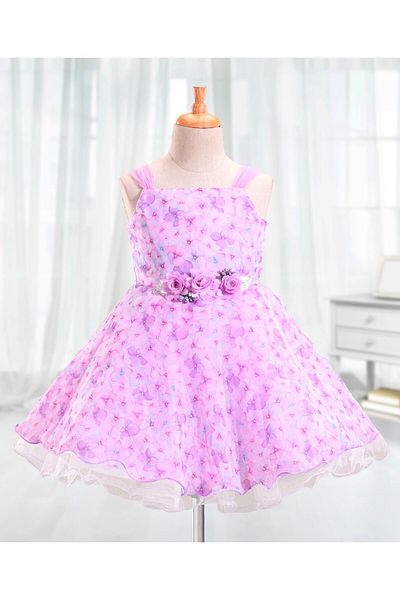 Babyhug Sleeveless All Over Digital Floral Print Party Wear Frock - Lilac