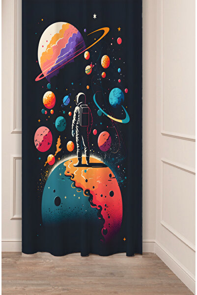 GREENDECOR Cortina de fundal modernă digitală în cu imprimeu culori cu model Space Planet Star - o singură aripă