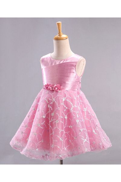 Babyhug Mesh Sleeveless  Embroidered Frock - Pink