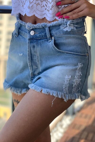 THE BARK Comfort Likra Kadın Jean Şort 20136 Mavi